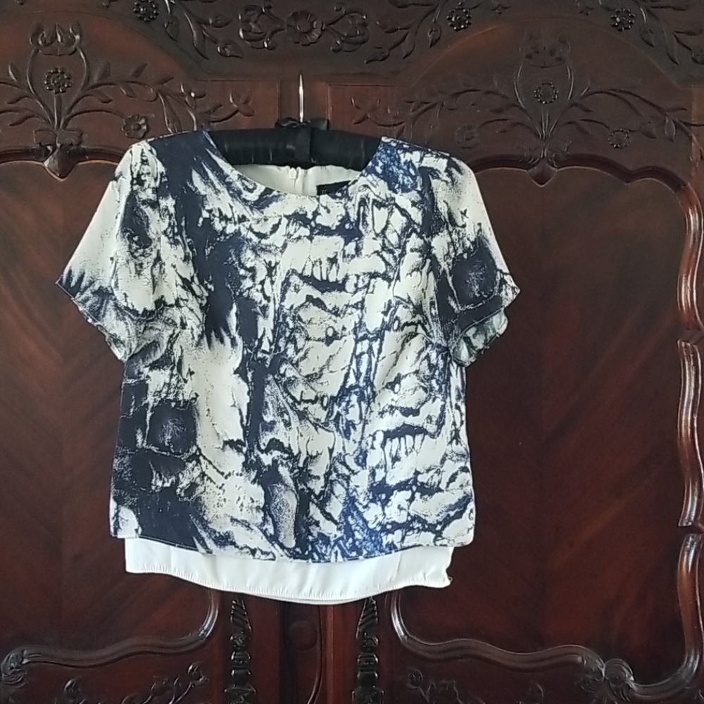 Topshop blue layered silky top sz 6